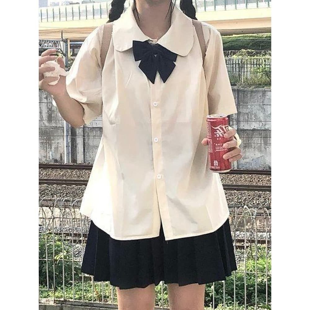 Jk uniforme damasco camisa de manga curta verão estilo japonês estilo Preppy gravata leite camisa branca estudante class