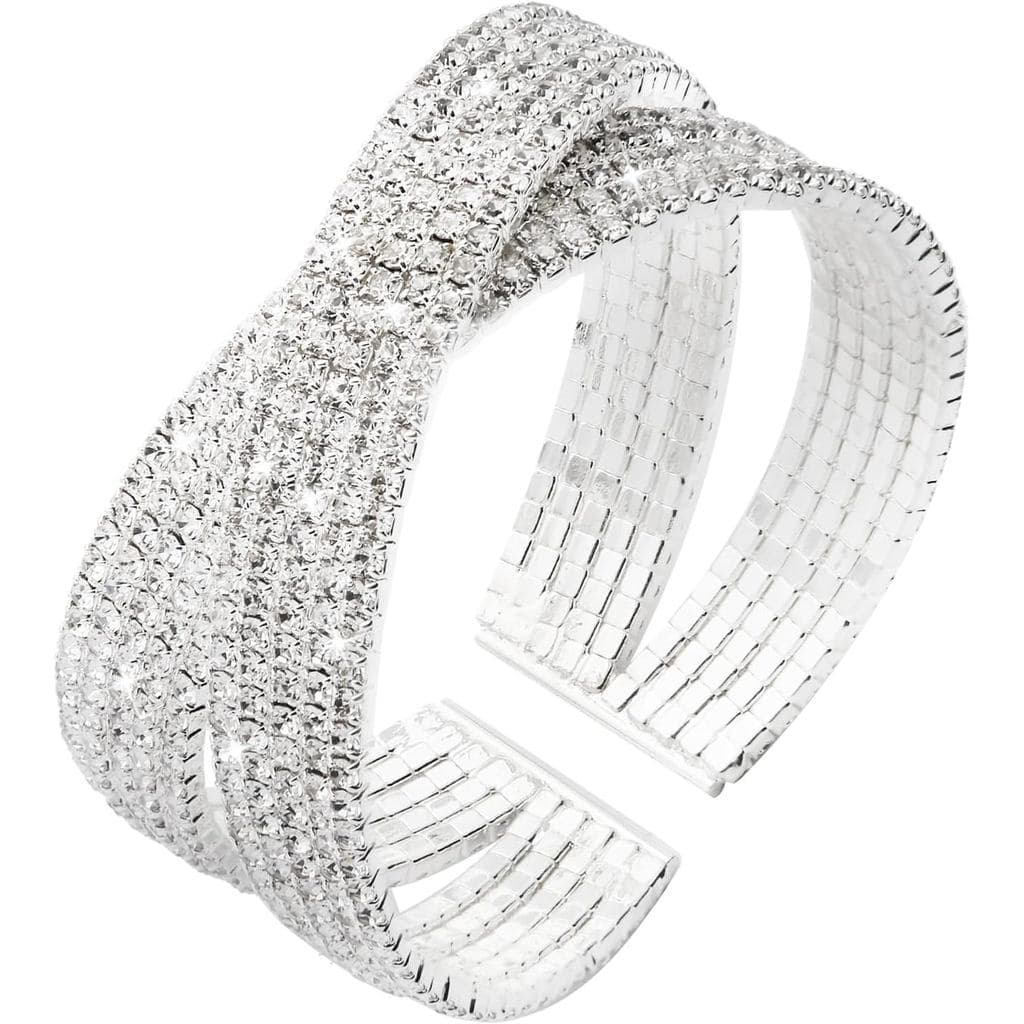 Pulseira de Strass Prateada Jojomina para Mulheres, Pulseiras de Cristal Multicamadas, Joias de Noiva para Baile, Festa