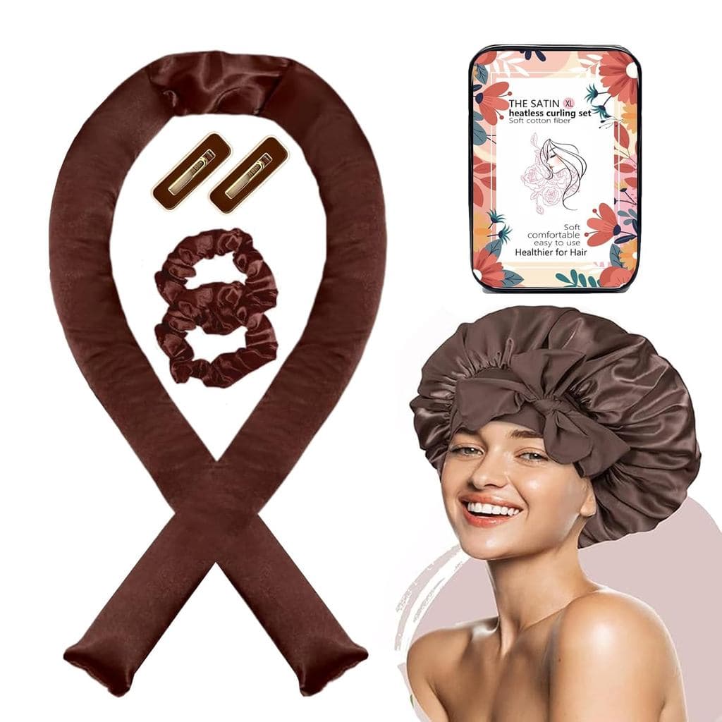 Rolos de Cabelo Satin XL para Cachos Noturnos - Conjunto de Cachos Jumbo Sem Calor com Faixa de Cabelo e Rolos para Dorm