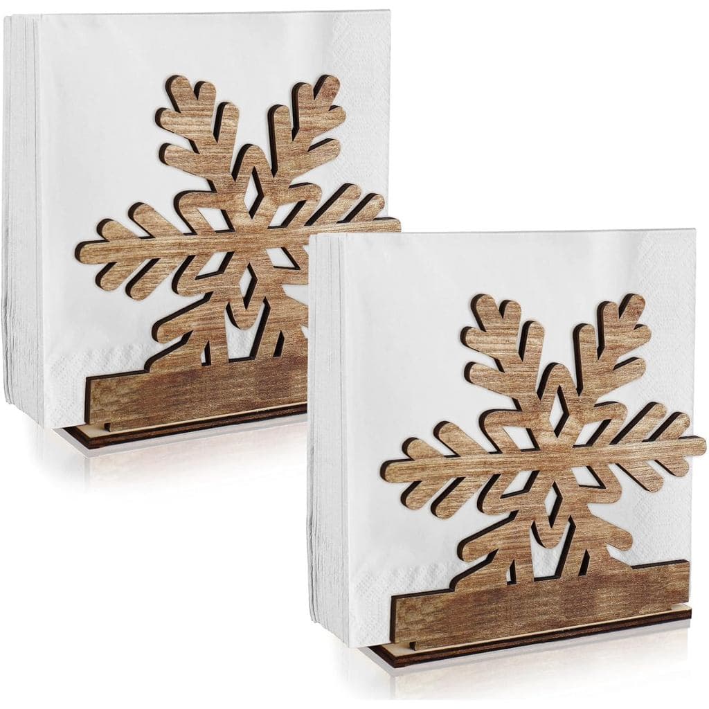 Whaline 2 Pcs Winter Napkin Holder Snowflake Cutout Wooden Tissue Dispenser for Christmas Xmas Holiday Office Hotel Rest