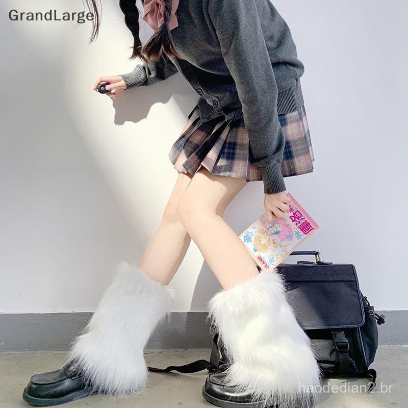 [GrandLarge] Polainas Brancas De Pele Sintética Para Botas Y2K Goth Perna Sólida Sos Punk Na Altura Do Joelho Moda Quent