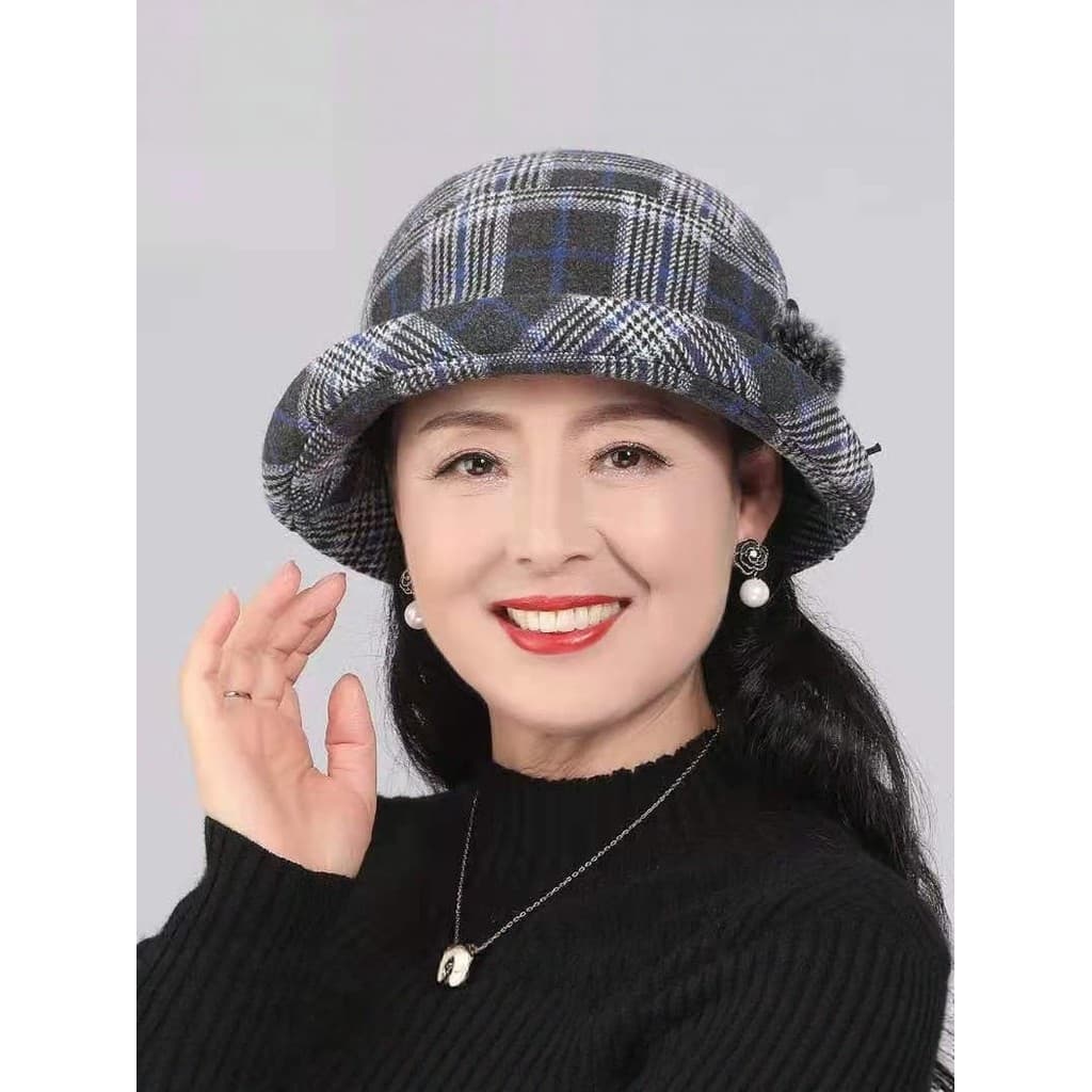 Chapéu para idosos de meia-idade, chapéu balde para mulheres, outono inverno, chapéu de lã, moda feminina, chapéu de bac
