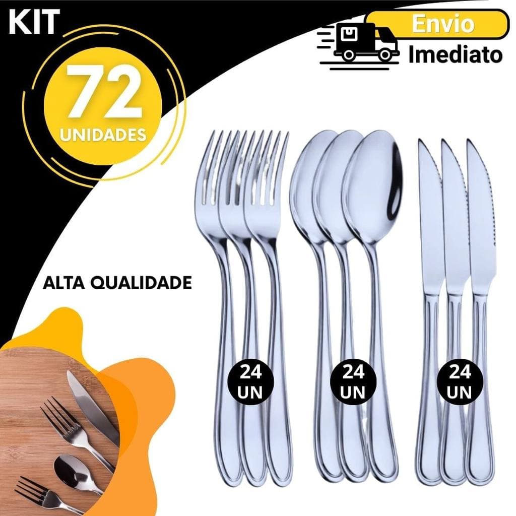 Jogo de Talheres Inox Completo Faca Colher Garfo Mesa Cozinha Kit 18 36 72 Peças dia dia