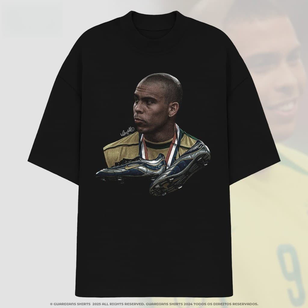 [Camiseta Vintage Masculina Algodão]HYP Camiseta Streetwear R9 Ronaldo Fenômeno Aura 2002 Camiseta Brasil Copa 100% Algo