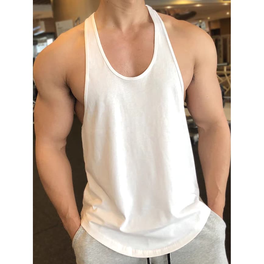 Americano cara resistente em forma de u gola grande em forma de I colete masculino arco fenda solta sem mangas camiseta