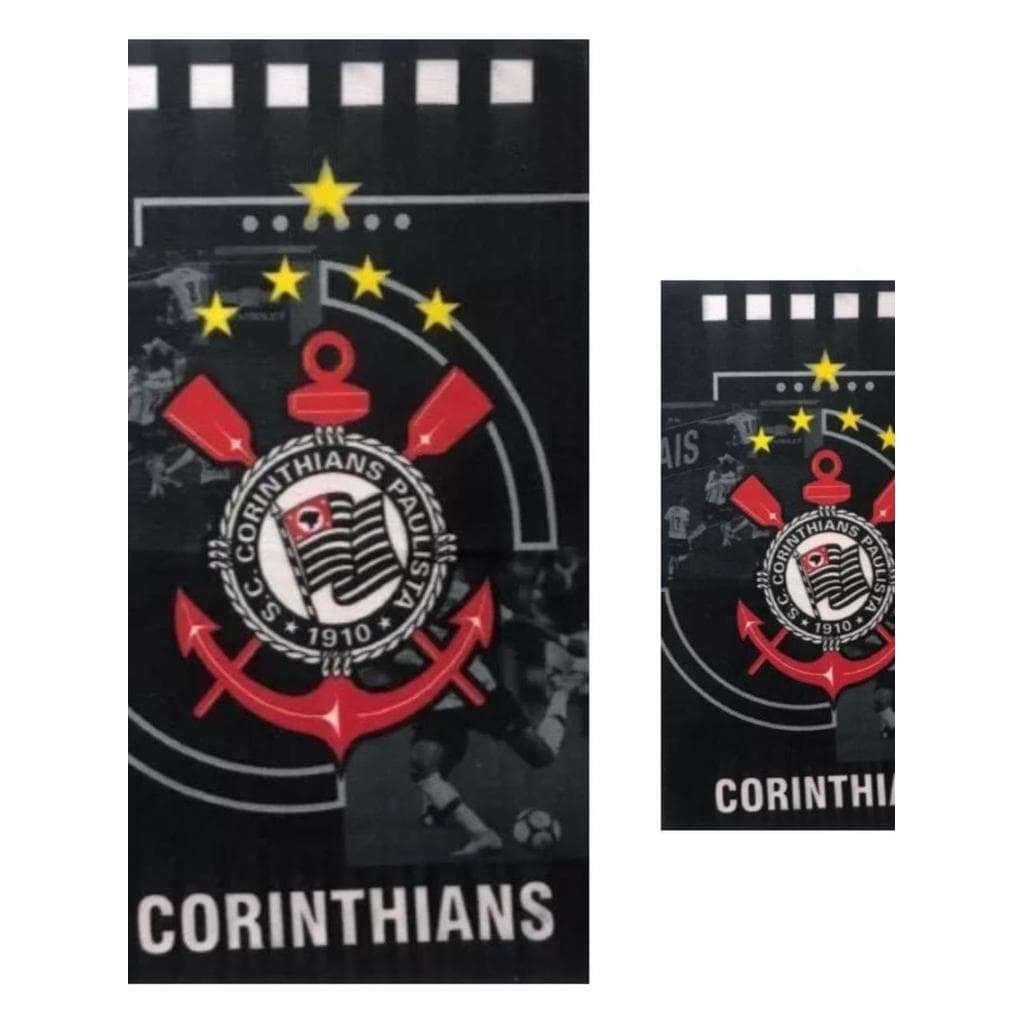Garanta Já / Kit 2 Toalhas Corinthians Preta / Banho + Rosto / Pronta Entrega