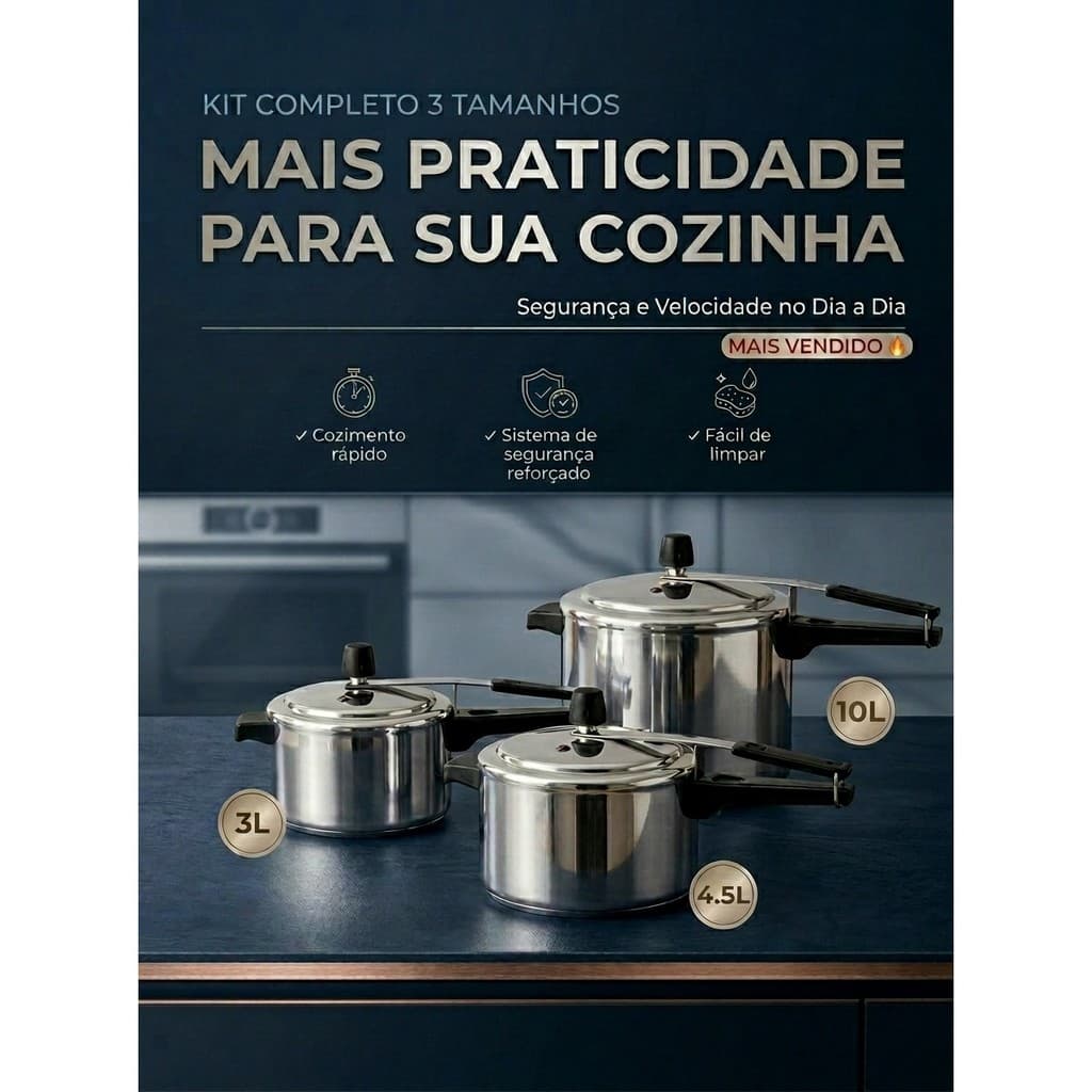 Kit 3 Panelas de Pressão Alusol Polida 3L 4,5L,10L Original Inmetro | Alta Durabilidade + Envio Rápido