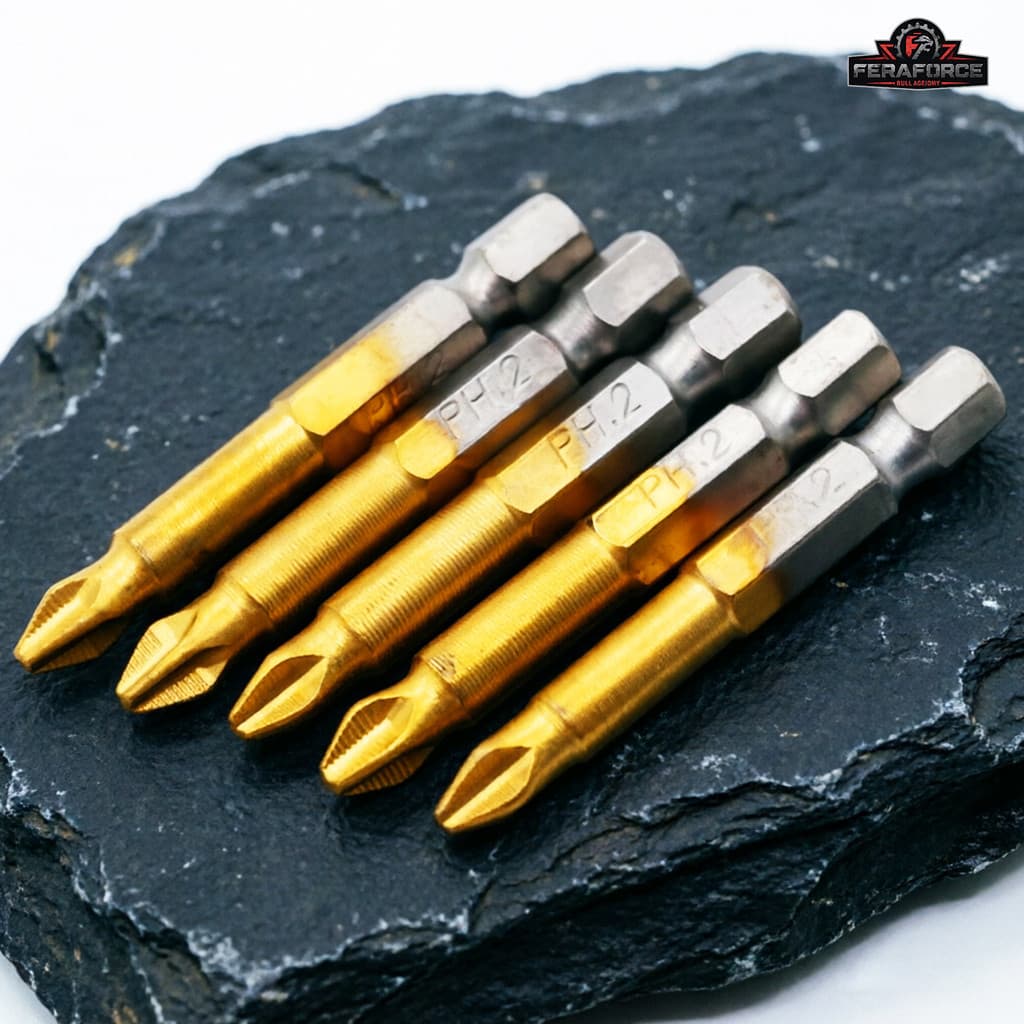 Kit 5 Bits Cruzados PH2 com Ímã Revestimento Titânio 50mm p/ Parafusos