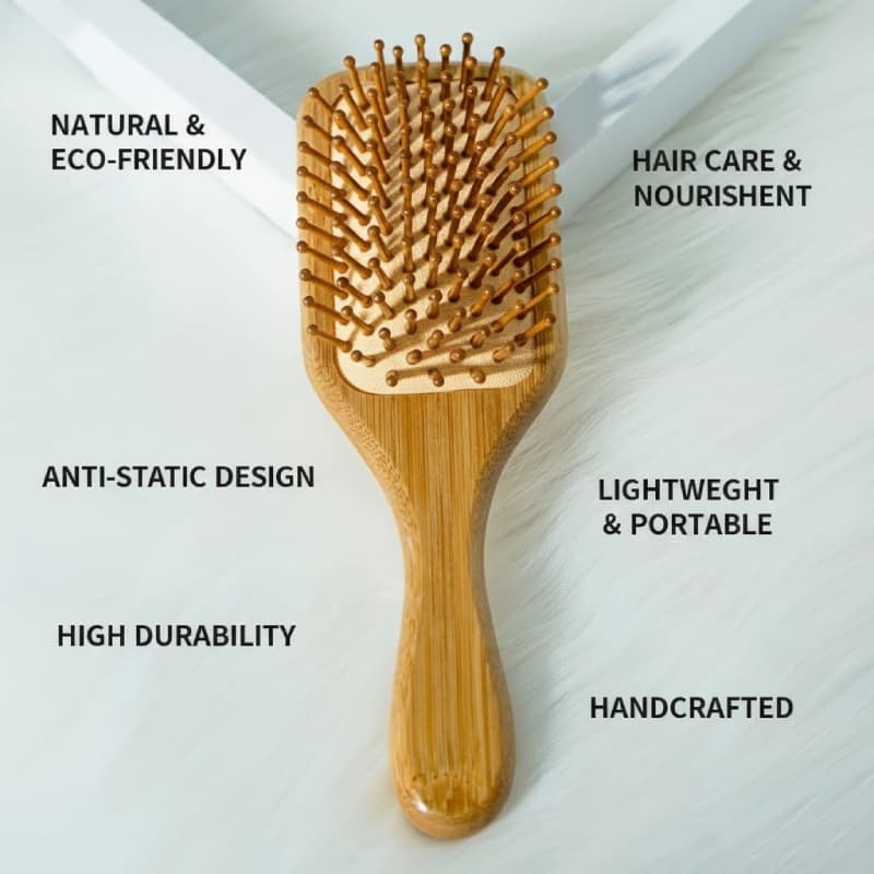 Escova de Cabelo de Bambu Natural Antiestática com Almofada de Ar para Massagem do Couro Cabeludo.