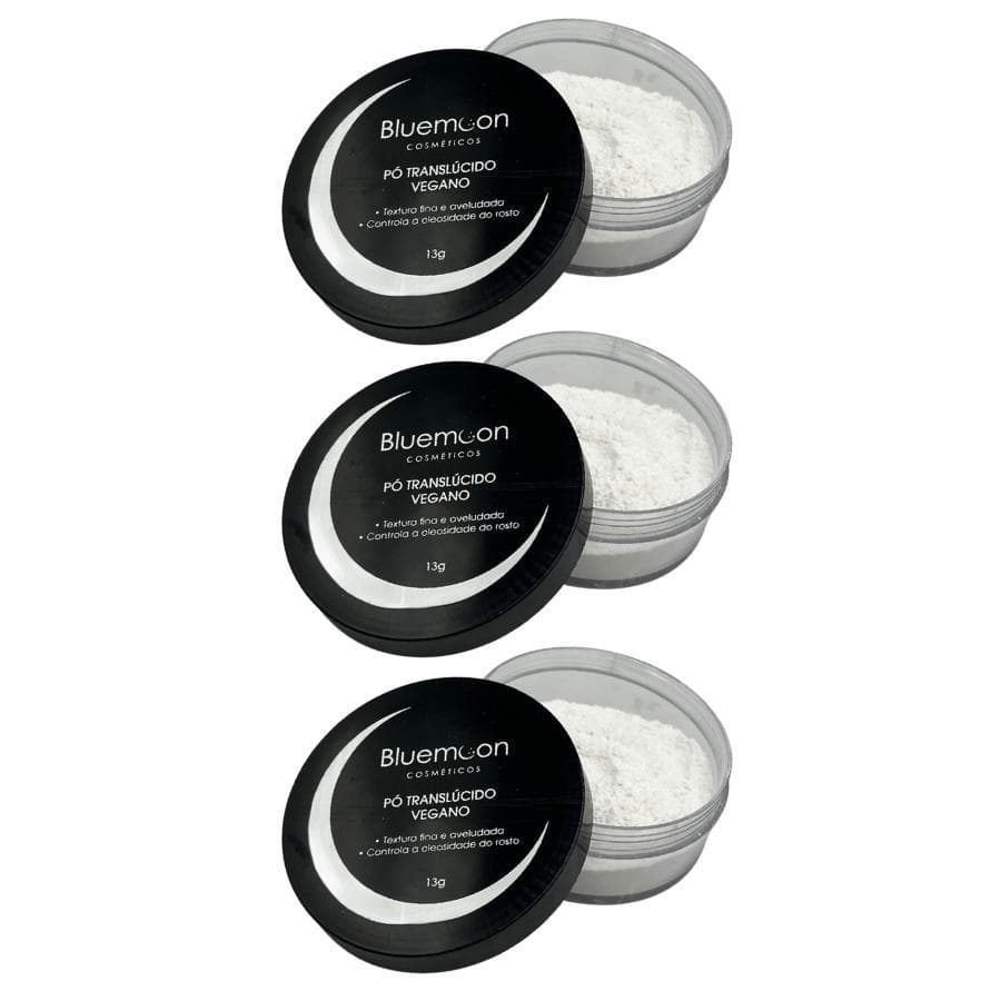 Kit 3 Pó Facial Vegano Blue Moon - Finalizador de maquiagem - Ajuda no controle de Oleosidade