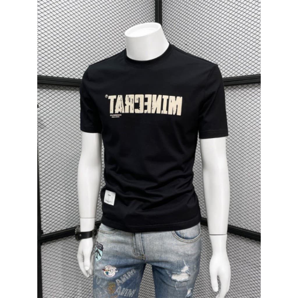 Camiseta masculina de manga curta com estampa de letras da moda 2026 verão novo estilo Street Wear Casual Slim-Fit em to