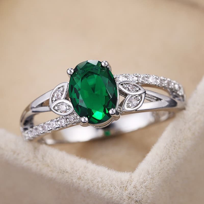 925 Prata Esterlina Delicado Verde/Azul/Branco Oval Zircão Feminino Anel De Casamento De Alta Qualidade Folha Oca BandSJ