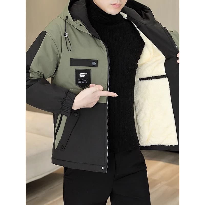 Forro de lã engrossado jaqueta acolchoada de algodão masculina inverno na moda versão coreana com capuz jaqueta acolchoa