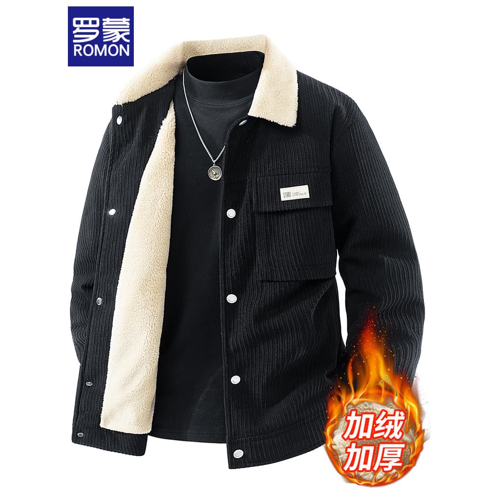 Lomon jaqueta masculina outono inverno forro de lã engrossado jaqueta quente masculina Retro Casual solto macacão topo r