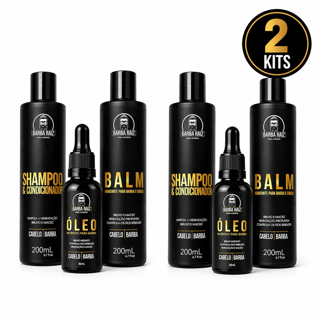 Kit Barba Raiz Cuidados Diários 2x Shampoo + 2x Condicionador + 2x Óleo + 2x Balm Masculino
