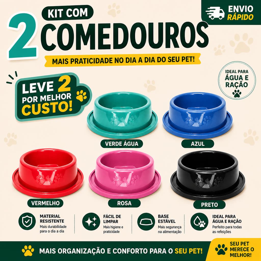 Kit 2un Comedouro Bebedouro Vasilha Pet Anti Formiga 150ml 300ml 600ml 800ml 1500ml para Cachorro Filhote Gato