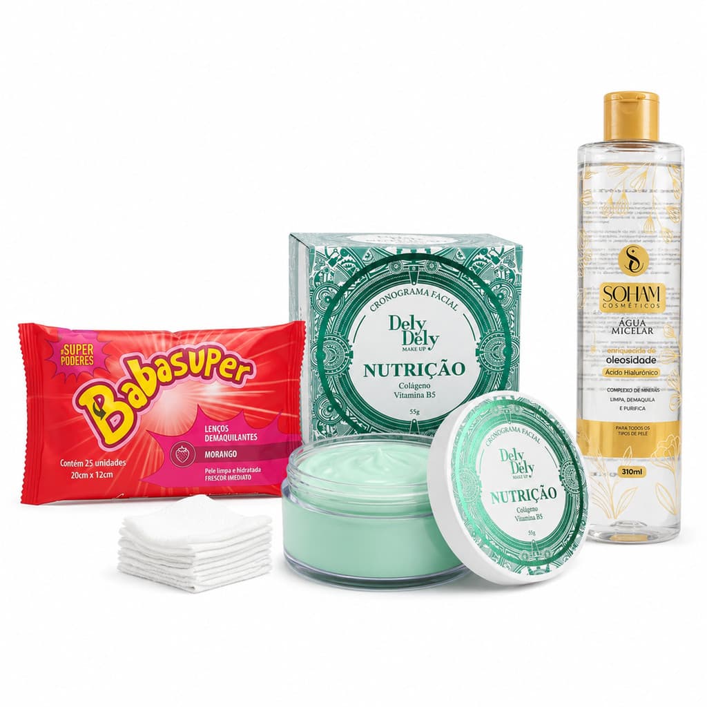 Kit Hidratante Facial Nutrição com Colágeno e Vitamina B5 + Lenços Demaquilantes + Água Micelar