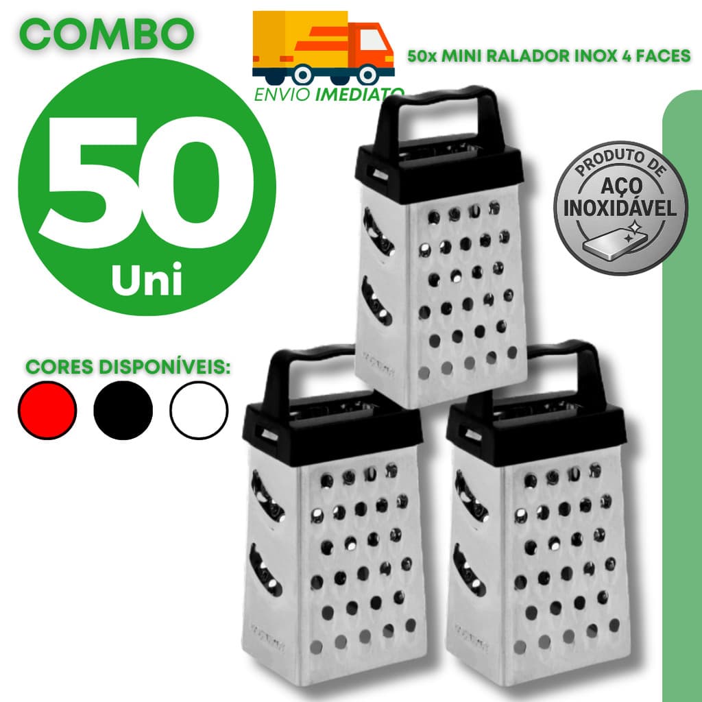 Kit Mini Ralador 4 Faces Aço Inox Compacto para Queijo Chocolate Gengibre Temperos e Noz Moscada