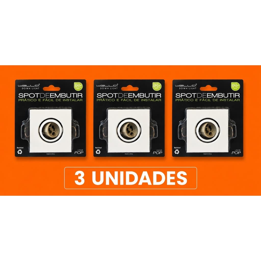 Kit 3 Spot Embutir Quadrado Direcionavel Pop Para Lampada Mini Dicroica Bocal GU10 Bella