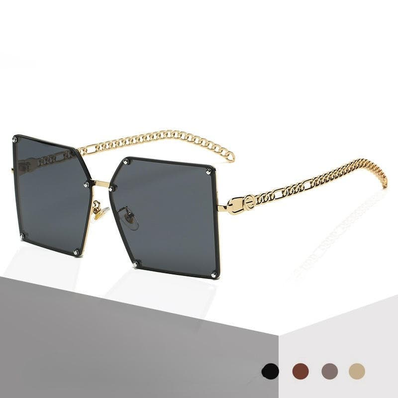 Nova Moda Óculos De Sol Big Square Chain Street Shooting Sunglasses Rivets Sem Moldura