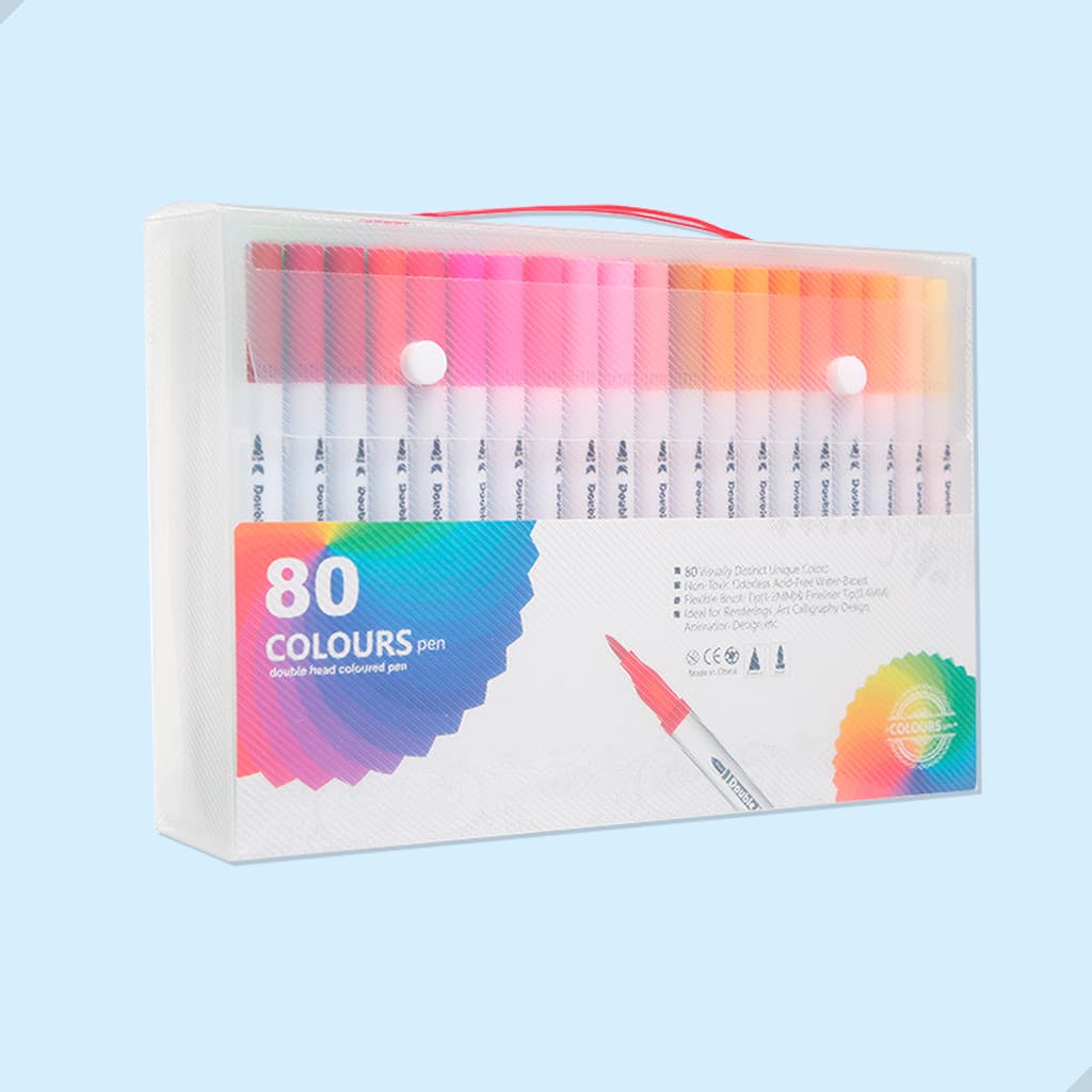 Kit 80 Canetas 2 em 1 Brush Pen Canetinha Para Colorir Lettering e Ponta Fina Dual Colorida