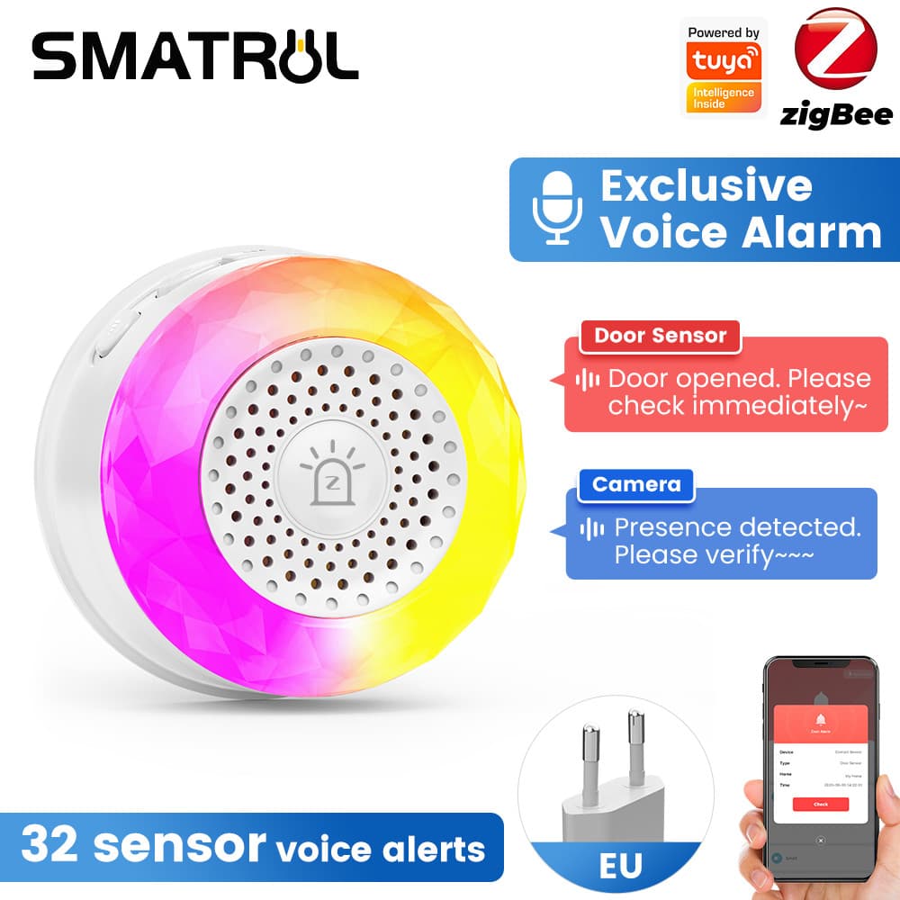 SMATRUL Tuya Zigbee Som Sensor De Alarme De Voz E Luz Com Plugue Ue Eua Reino Unido Para Controle De Aplicativo Smart Li