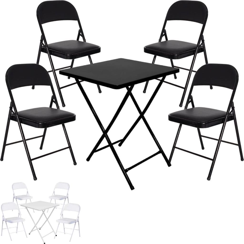 Conjunto Mesa com 4 Cadeiras Dobráveis Estofadas Bar Aço