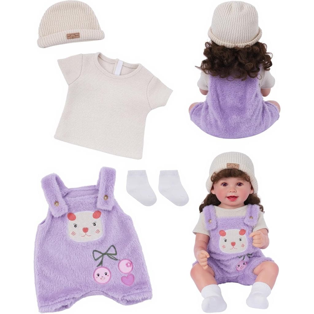 BABESIDE 4-Piece Reborn Baby Clothes for 17-20 Inch Dolls, Doll Outfit Accessories with Bear Pattern fit Baby Dolls
