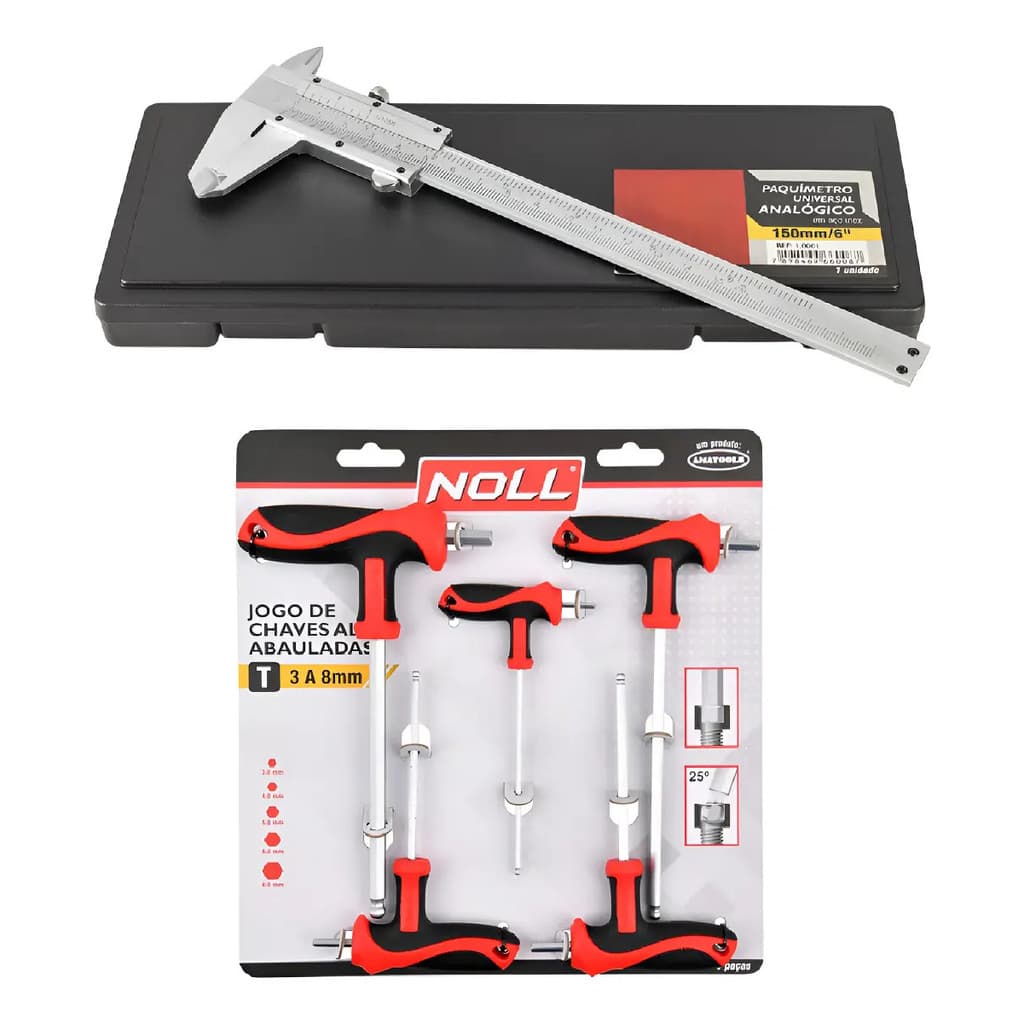 Kit Jogo De Chave Allen T Abaulada C/ 5 Pçs + Paquímetro