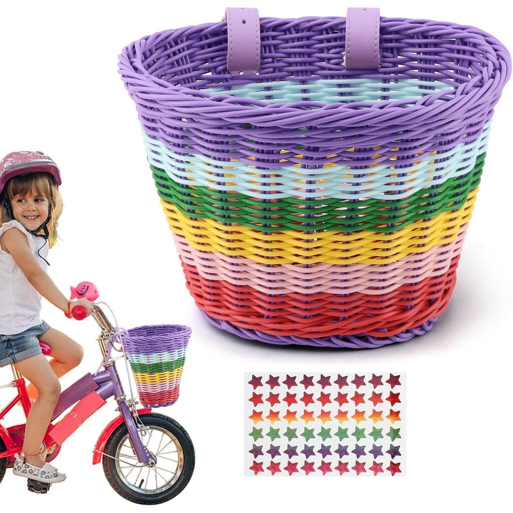 Cesto Frontal para Bicicleta Infantil, Cesto Frontal de Bicicleta Artesanal Arco-Íris, Cesto Frontal Multicolorido para