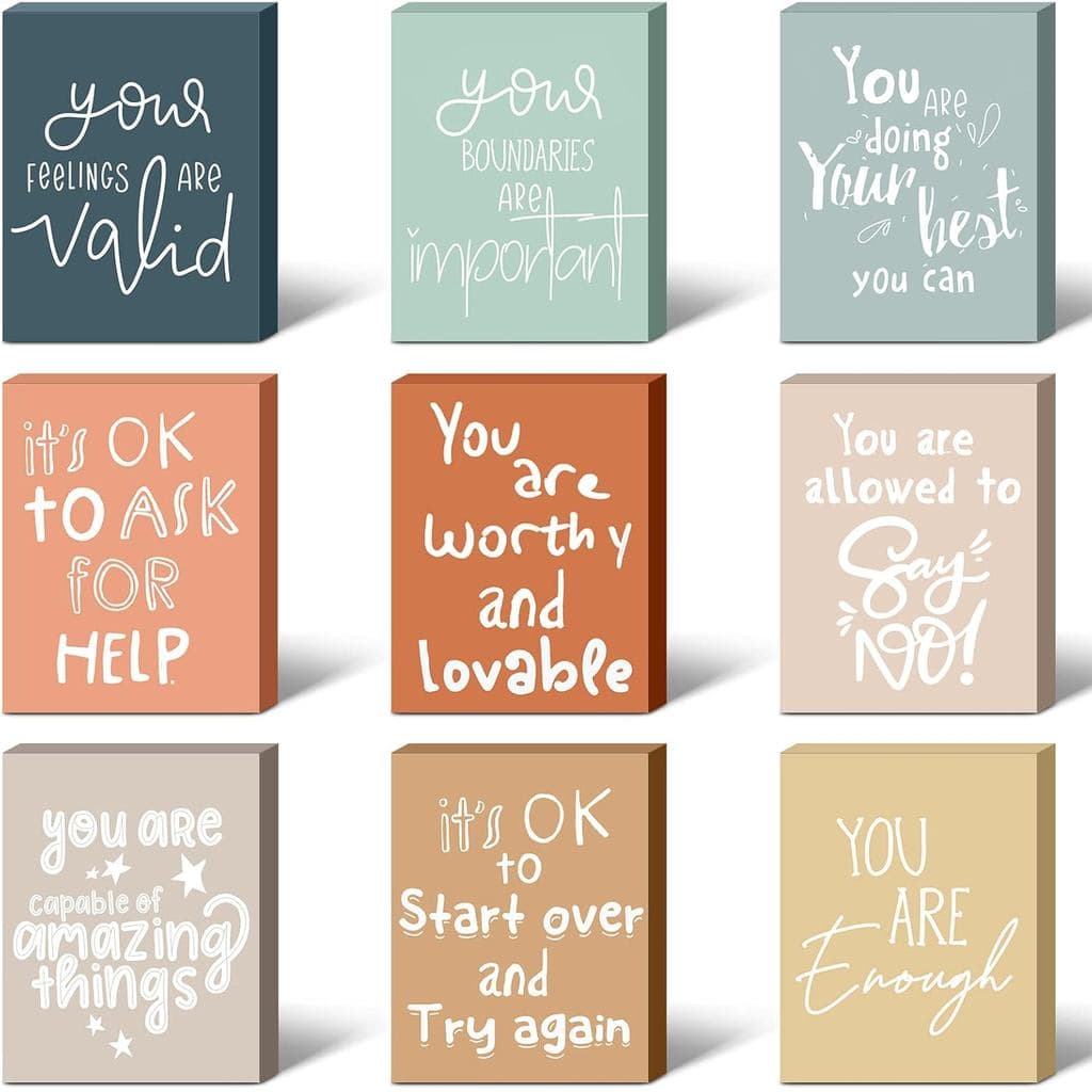 9 Pcs Mental Health Awareness Wall Decor, Positive Affirmations Signs for Therapist Office, Counselor Desk, Classroom &
