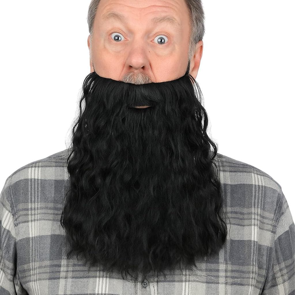 TWAYFEL Barba e Bigode Falsos Longos e Ondulados com Faixa Elástica para Fantasia de Mago, Cosplay de Velho, Festa de Ha