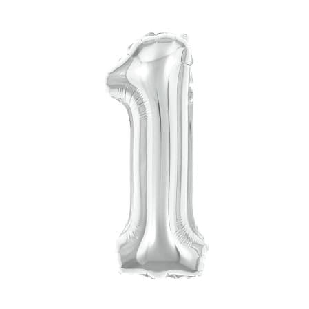 BALAO METALIZADO MAKE+ 040CM NUMERO 1 PRATA