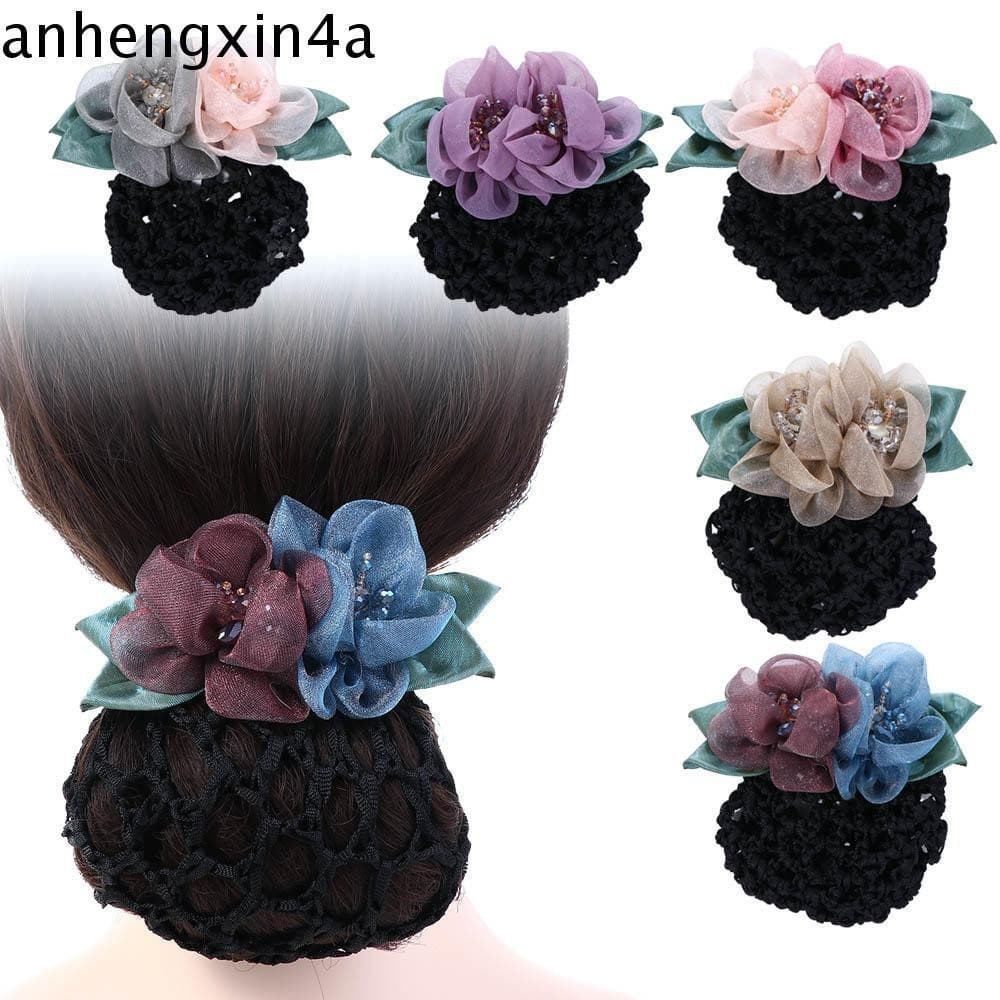 ANHENGXIN Feminino Hairpin Cristal Crochê Para A Mãe Malha Flor Comissária De Bordo Enfermeiras Parte De Trás Da Cabeça