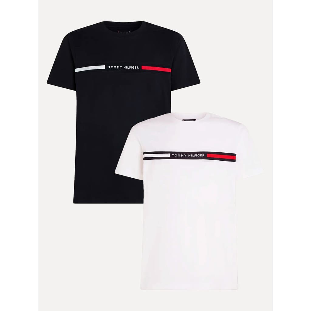 Kit Camisetas Tommy Hilfiger Original | Chest Insert Logo Azul Marinho/Branca 2UN