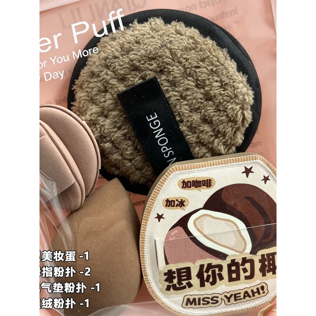 Miss seu coco não coma pó puff combinação pacote beleza ovo polegar puff fixação pó puff conjunto completo molhado seco