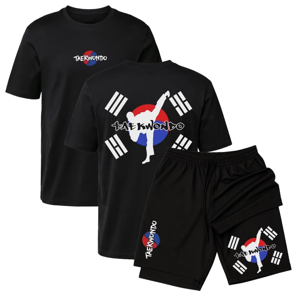 Kit Taekwondo Camiseta + Short 2 em 1 Compressão Proteção Uv Camisa Arte Marcial Algodão