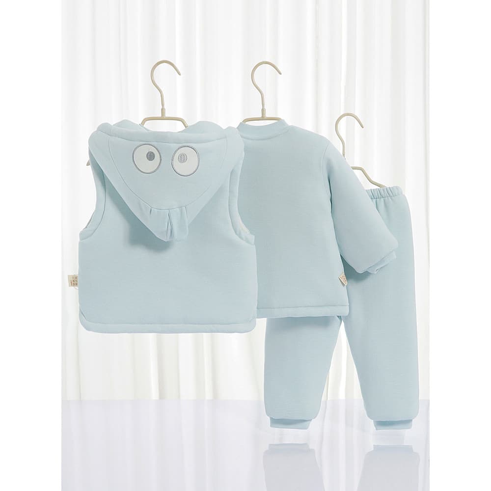 Bebê inverno bonito quente de três peças terno outono inverno bebê jaqueta com capuz roupas da criança do bebê algodão f