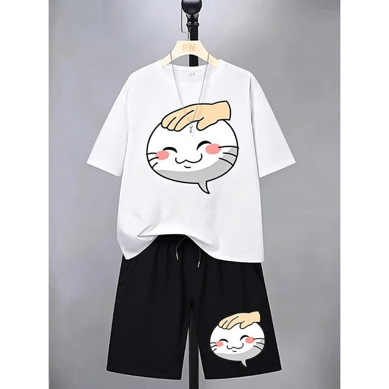 Conjunto de duas peças Naruto jogo móvel duelo campo Emoticon roupas toque cabeça terno masculino Shorts manga curta est
