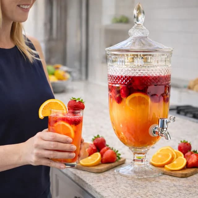 Suqueira De Vidro 5 Litros Jarra Modelo Cristal Torneira Dispenser Água Aromatizada Sucos Bebidas CHEF D