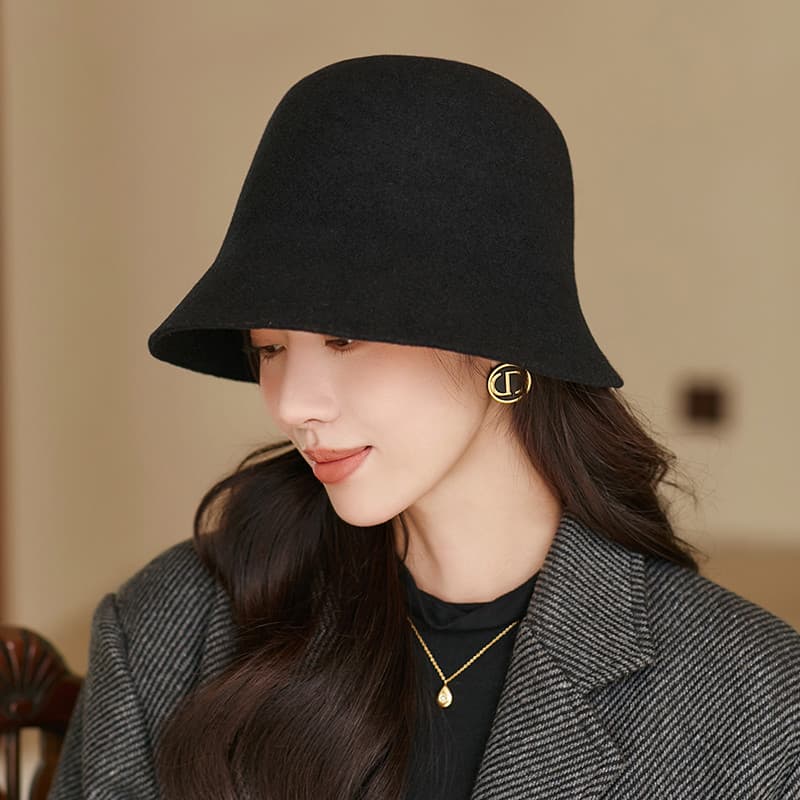 Chapéu senhoras outono inverno cor sólida simples lã balde chapéu elegante All-Match quente elegante bacia chapéu versão