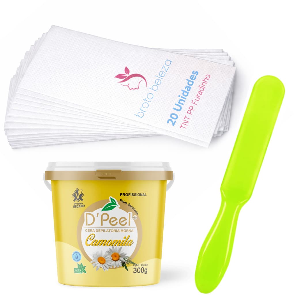 Kit Depilar em Casa Cera Depilatória Dpeel de Camomila 300g + 1 Espátula Plastica + Lenço TNT 20 Fls