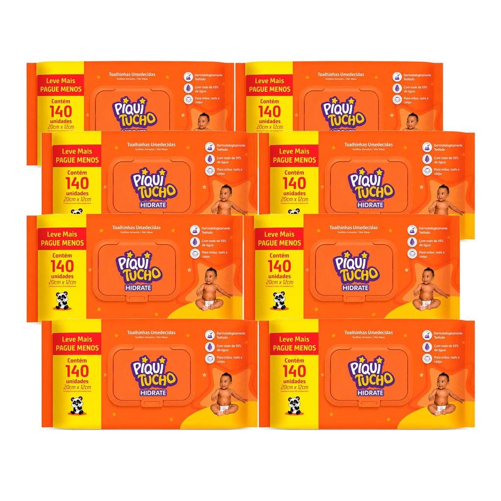 Kit 8x Lencos Umedecidos Piquitucho Hidrate 140un