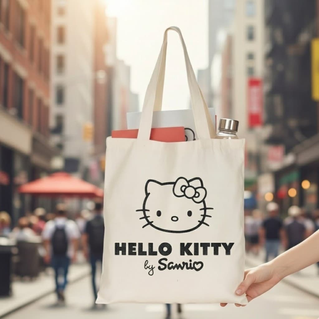 Bolsa Ecobag Hello Kitty Preta Lembrancinha Presente Criativo Estética Sanrio Resistente Faculdade Aesthetic Algodão