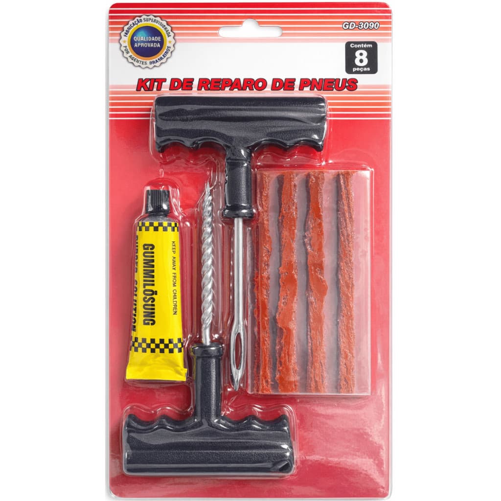 Kit Reparo Pneu Sem Câmara Carro e Moto + 5 Refis Selante Remendo Macarrão
