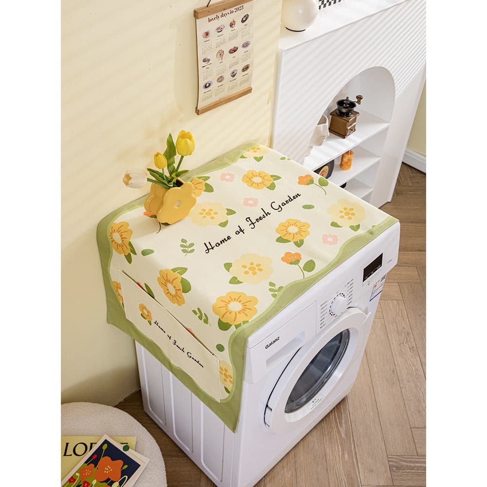 Nordic Flower Dew Máquina de lavar automática Pano de cobertura à prova d'água Tecido de linho de algodão para casa Refr