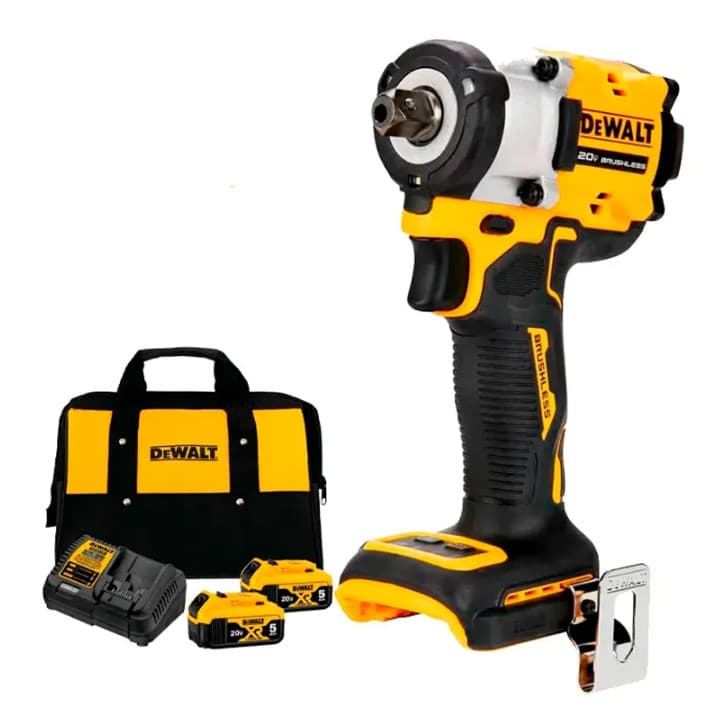 Kit Chave de Impacto 12" Bateria 20V Dewalt DCF922B-B3  2 Baterias de 5Ah 20V DCB205-B3  Carregador DCB115 Bivolt  Bolsa