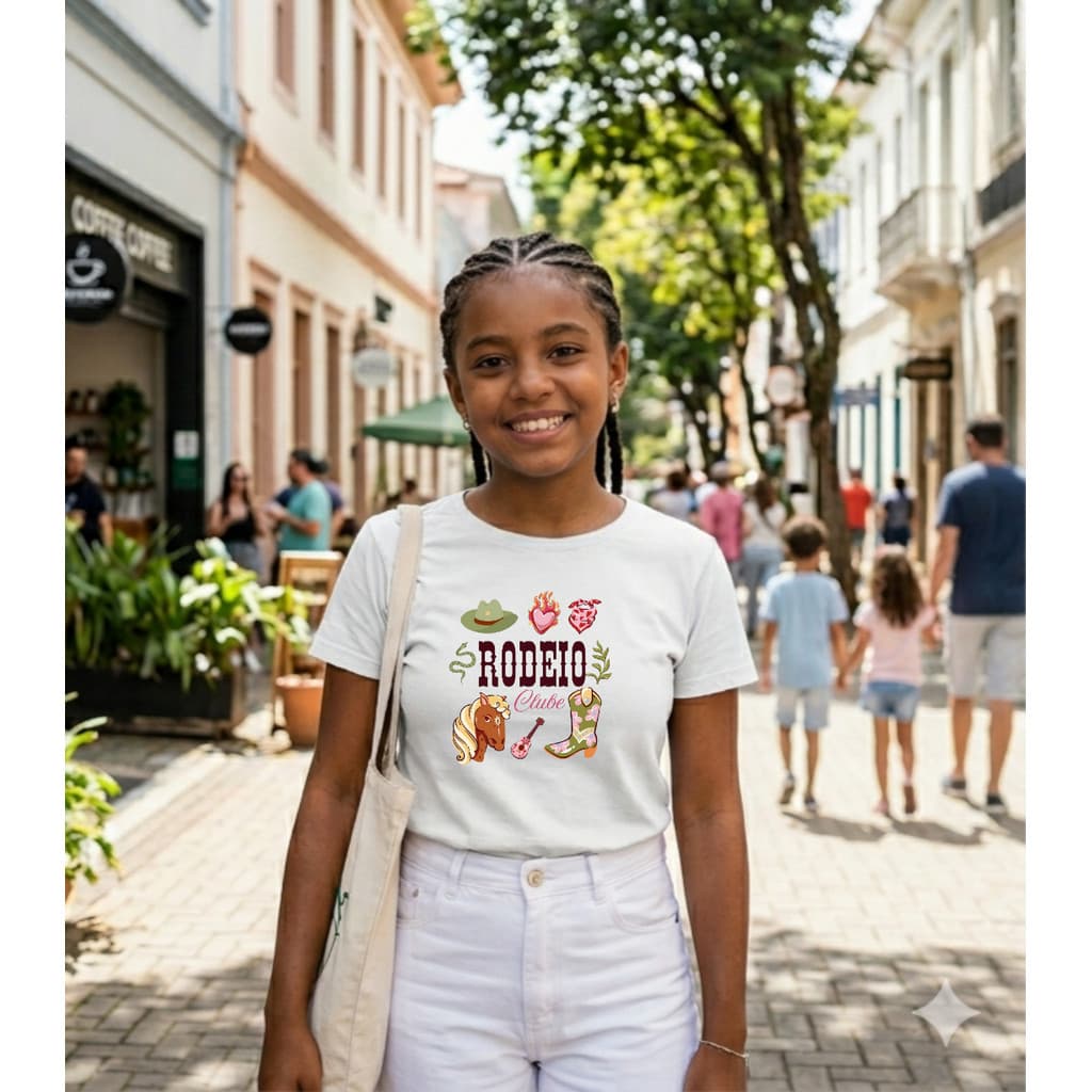 Camiseta Infantil Feminina Rodeio Clube Estampa Country Manga Curta Algodão