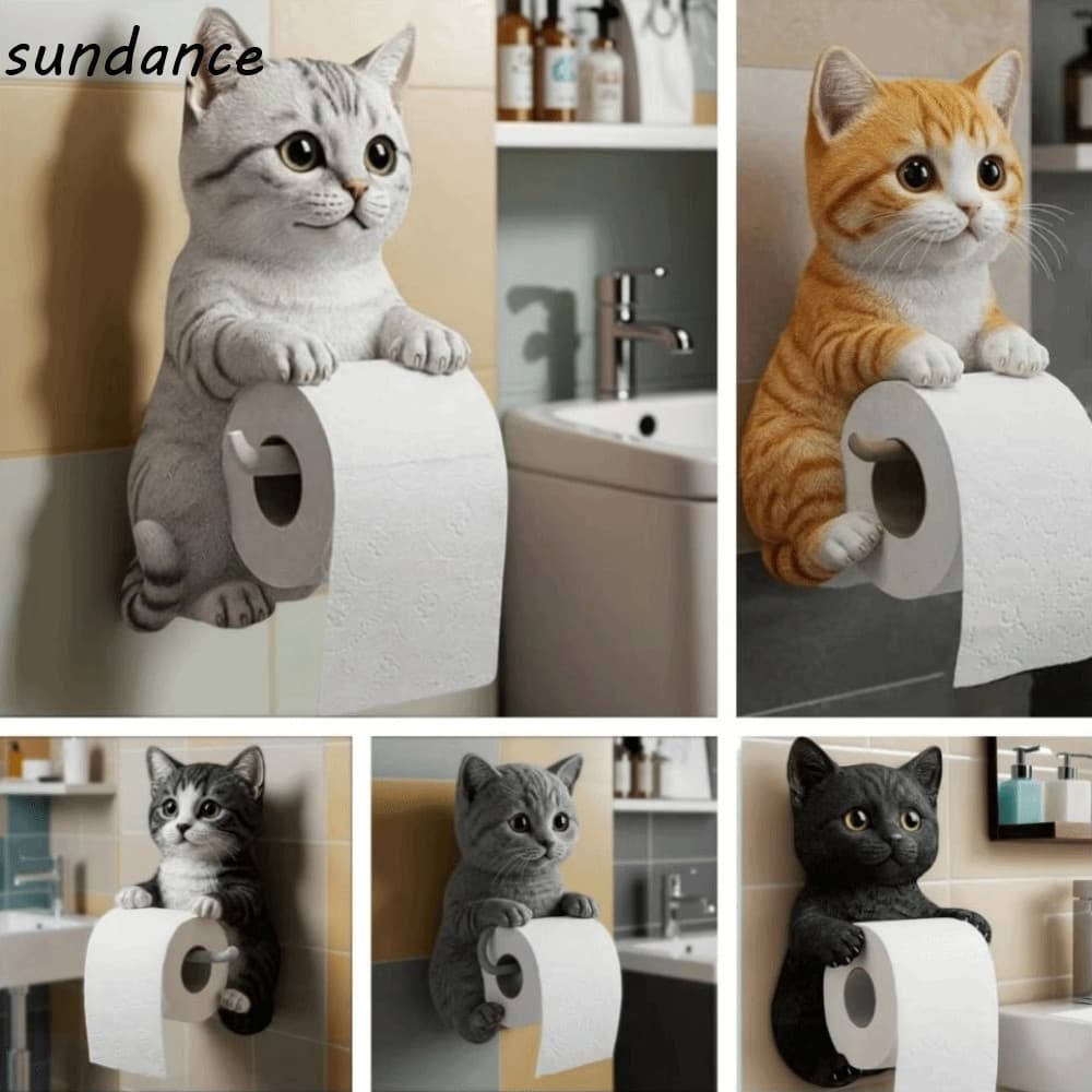 SUNDANCE Rack De Rolo Montado Na Parede , Suporte De Papel Higiênico De Gato Em Forma 3D De Resina , Organizador Decorat