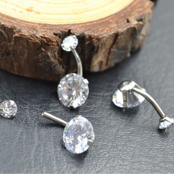 bijuterias femininas piercing umbigo ⚘Anel de umbigo de zircônia de aço de titânio incrustado com umbigo de zircônio fiv